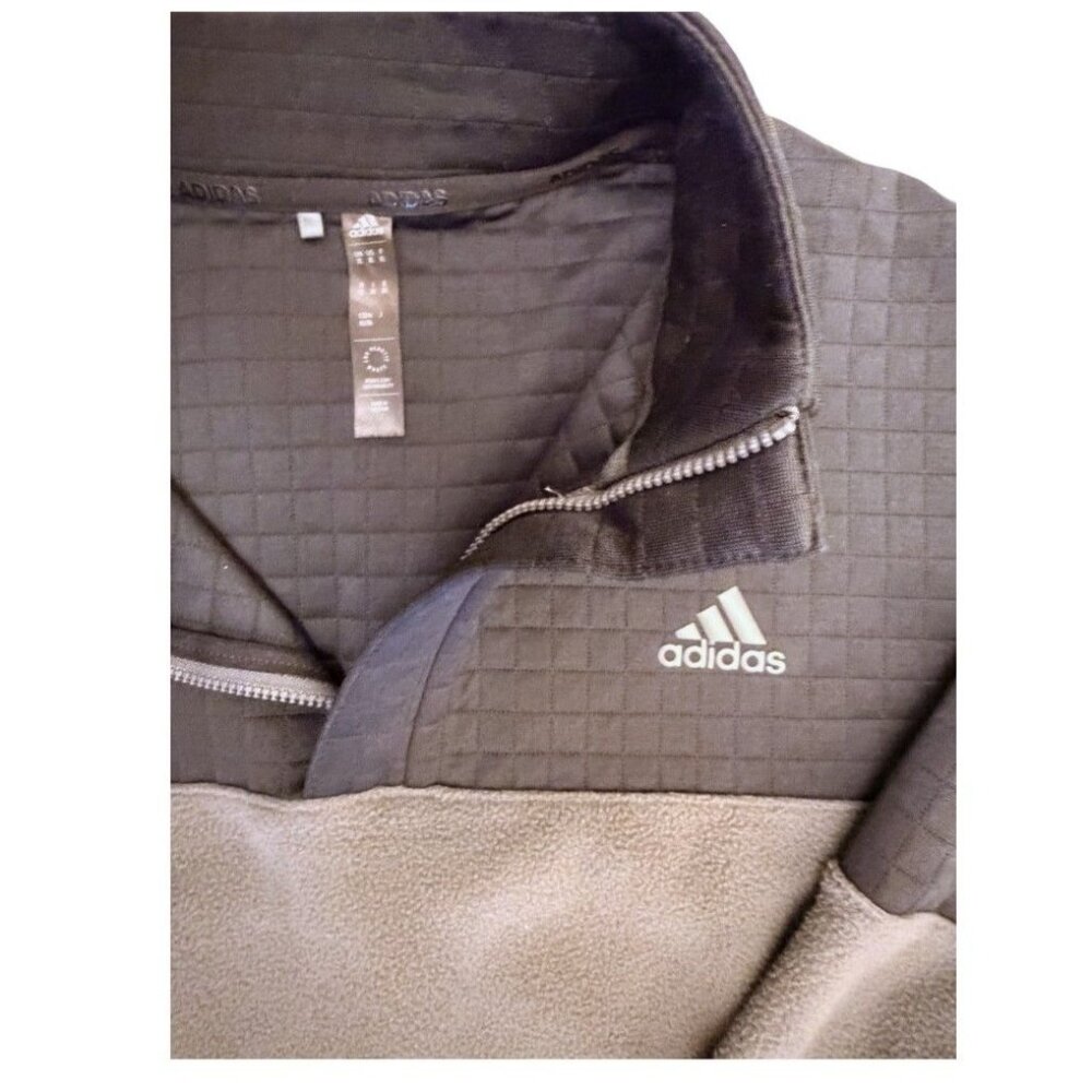 Adidas Fleece Half-Zip Pullover Jacket Gray Black Color Block Design - Picture 4 of 7